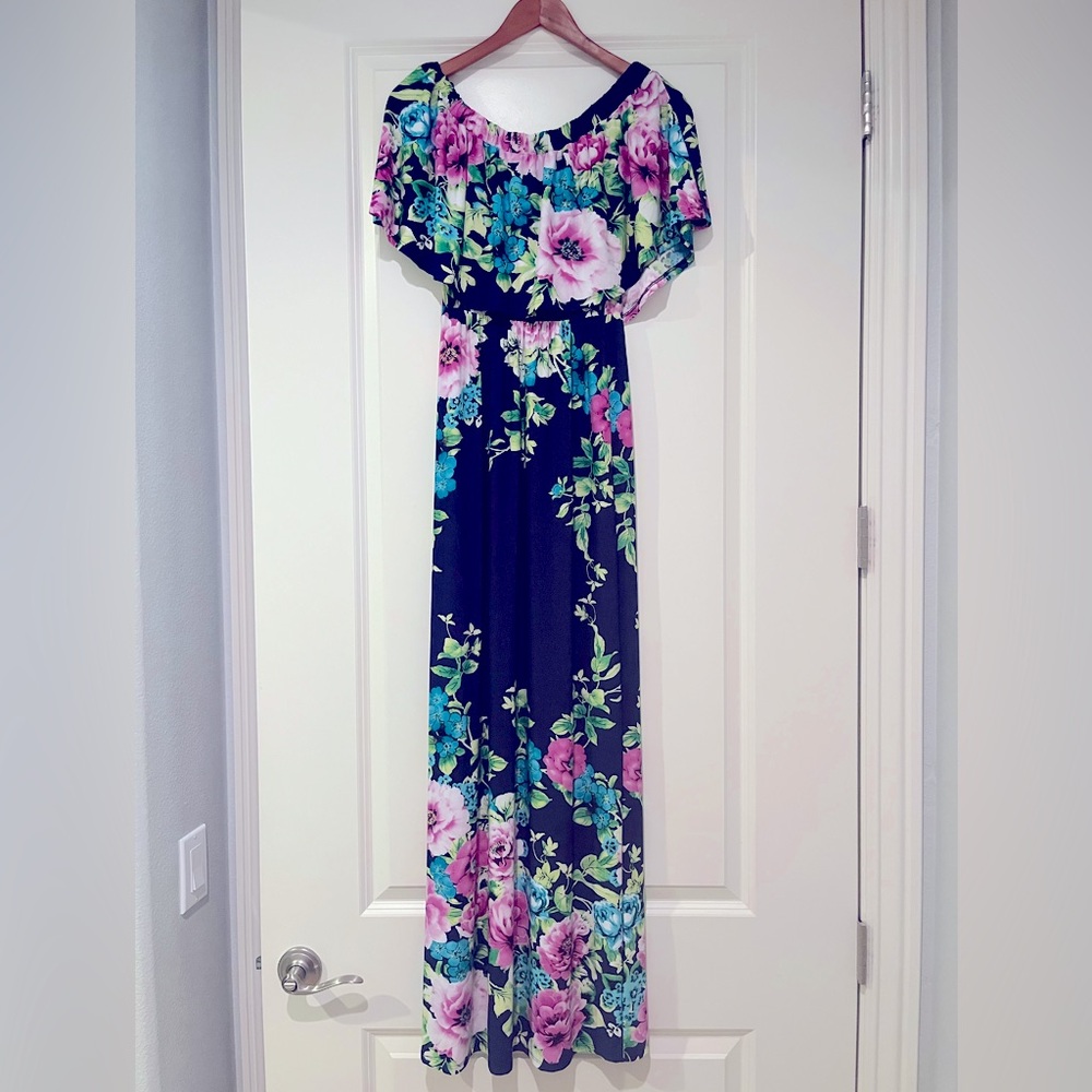 Long navy floral dress